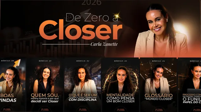 De Zero a Closer, de Carla Zanette: capa e área de membros do projeto